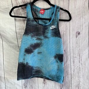 Vintage Nike Women's Waffle knit Blue Tank Crop Top small